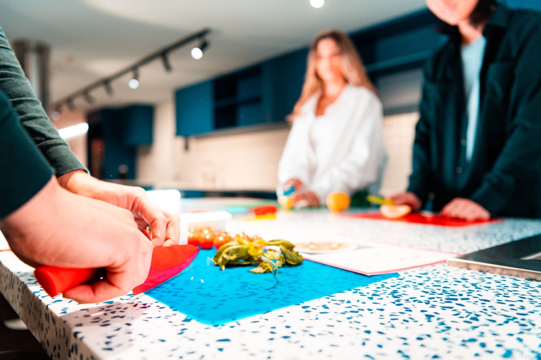 Students taking a healthy cooking lesson