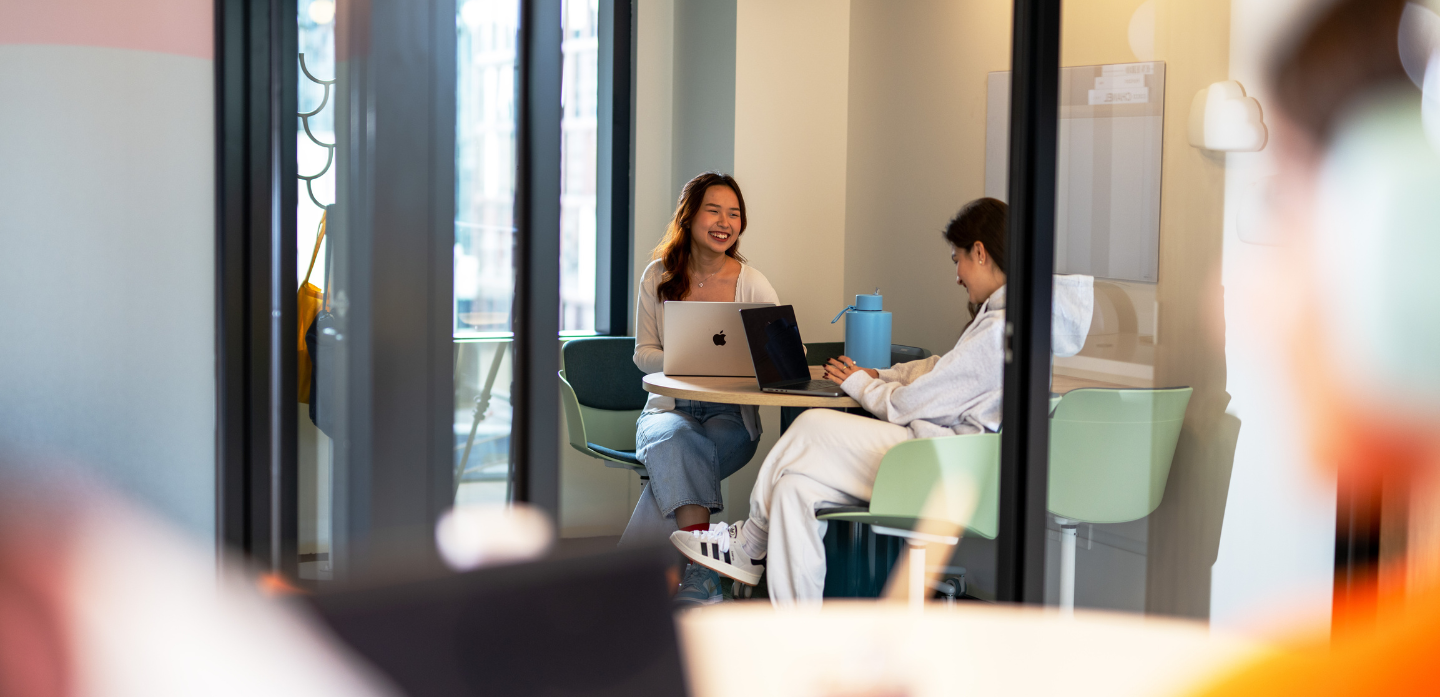 Girls studying at in a private study room at Scape Leicester