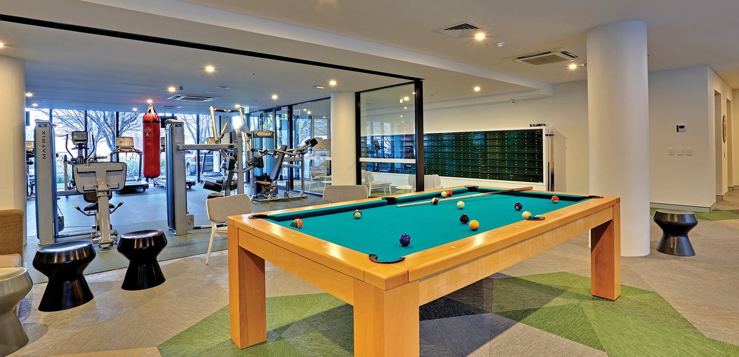 Fully equipped pool table common area at Scape at University of Sydney student accommodation.