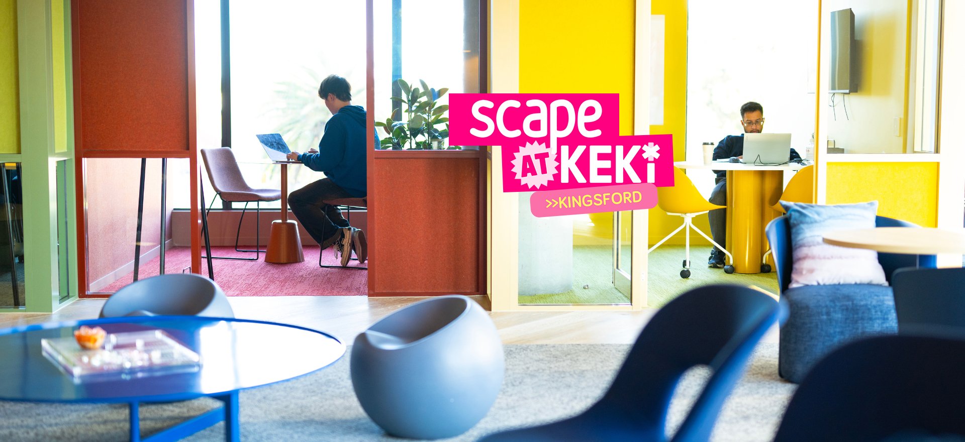 Scape Kingsford common space with students studying