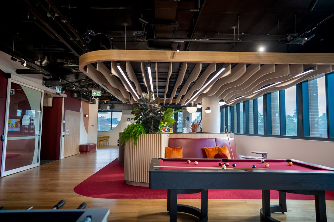 Foosball and pool table at the social lounge in Scape Kensington.