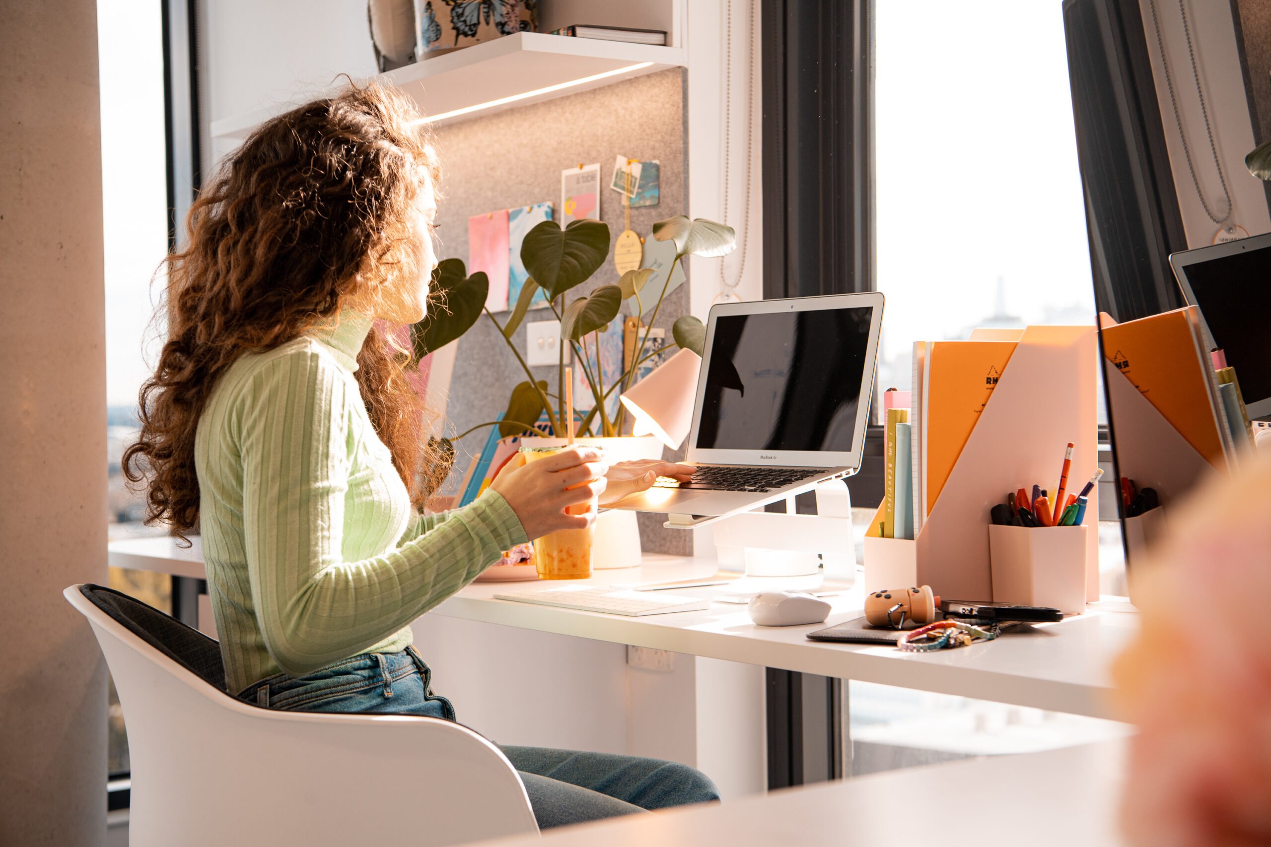 Student studying in her room