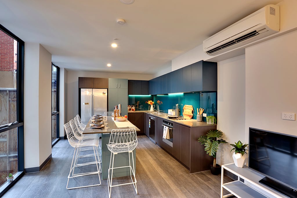 Shared kitchen and dining area