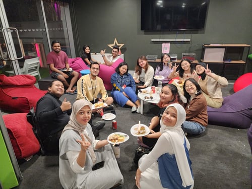 Residents having dinner together