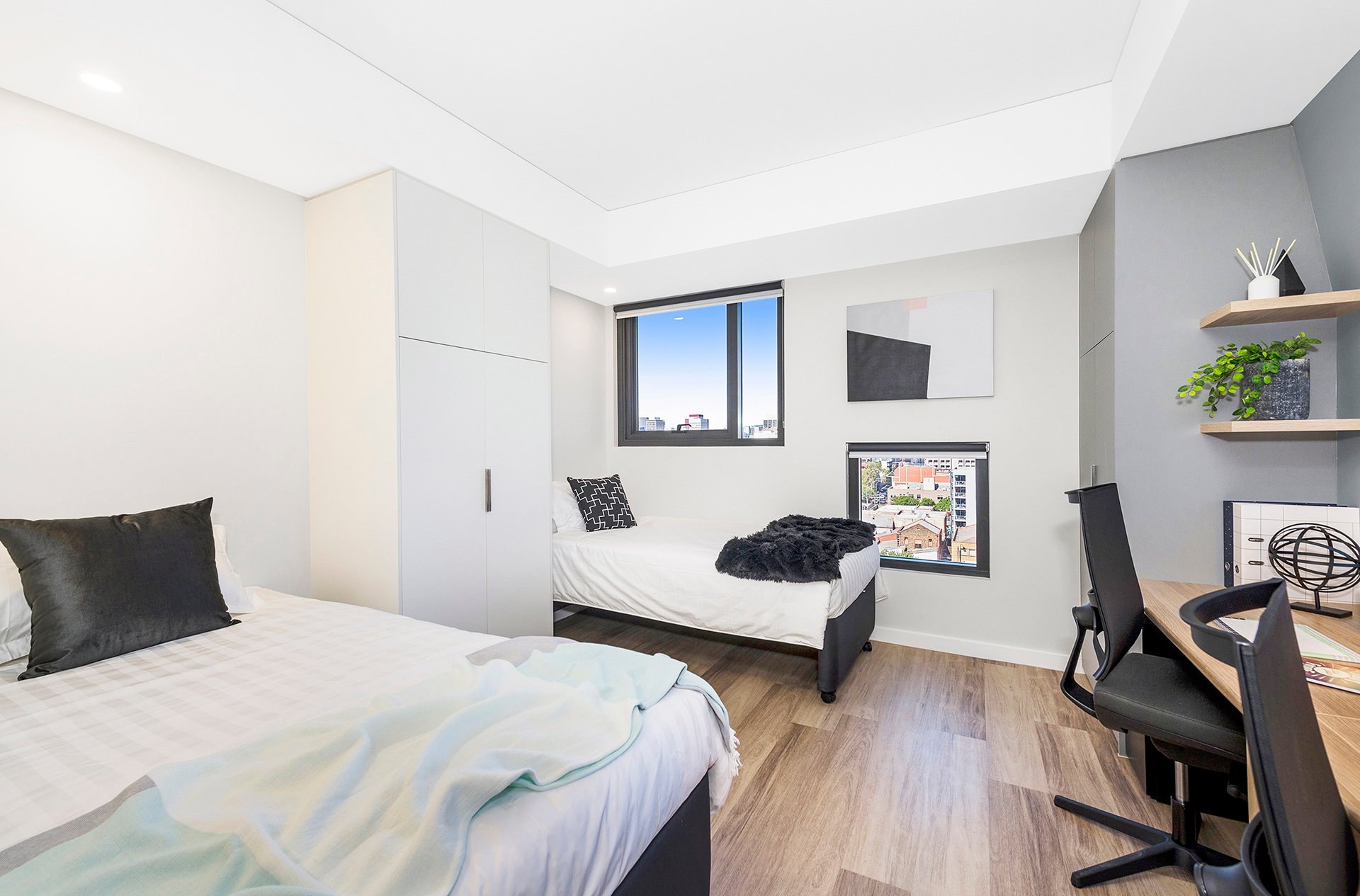 Twin apartment sleeping and study area