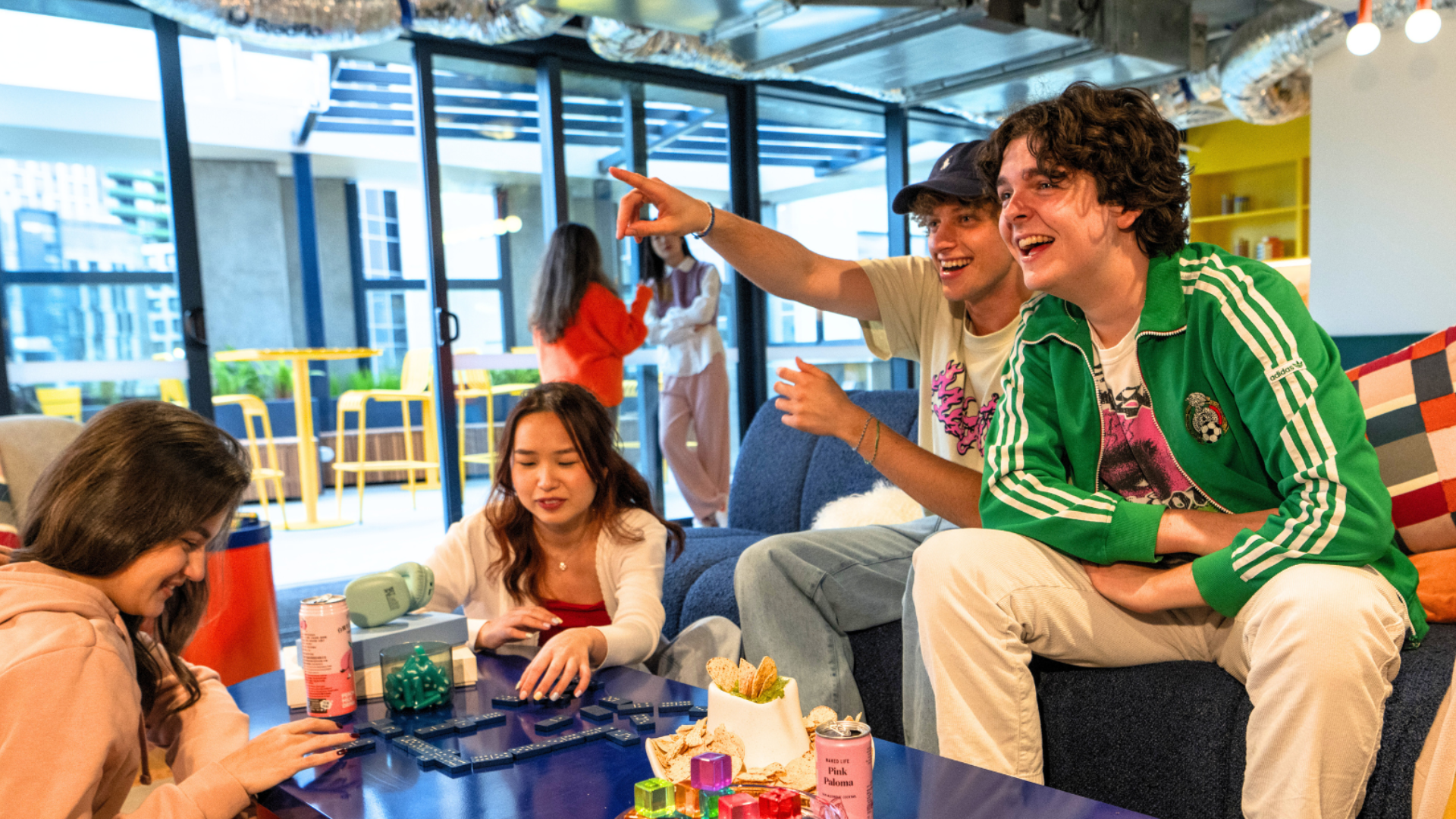 Students in the social lounge at Scape Leicester